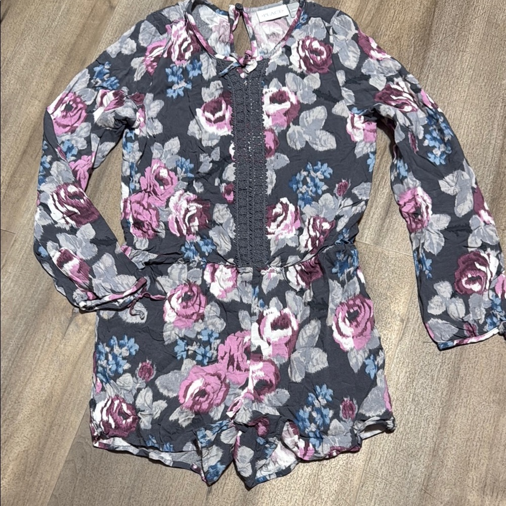 Girls The Children's Place Floral One Piece - Gray, Pink, Blue - Picture 1 of 4